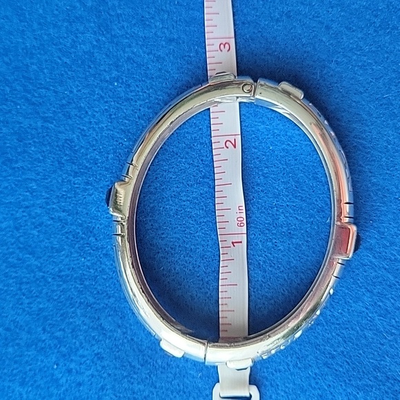 Brighton's silver, hinged bangle bracelet with crystals. - Picture 3 of 6